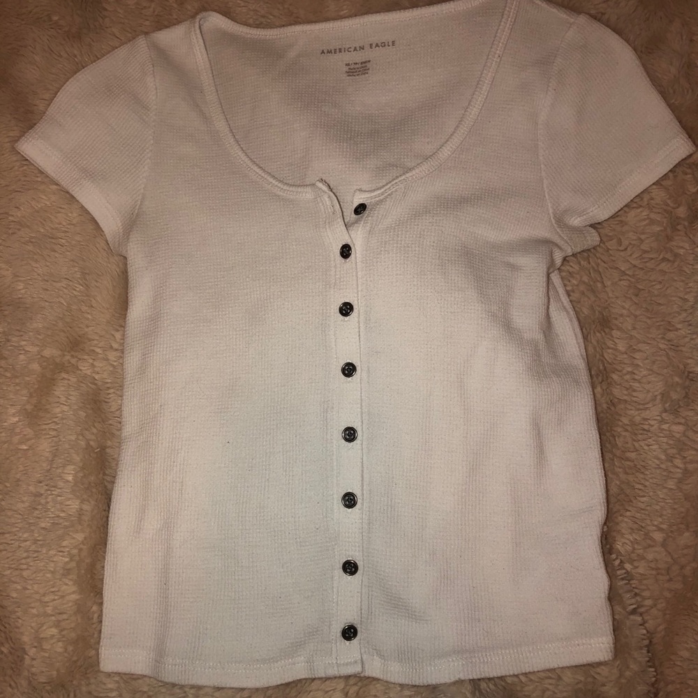 Button up cropped white T-shirt